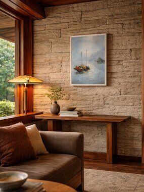 Sai Hoi Serene Asian Boats Seascape Oil Painting Misty Harbor Impressionist